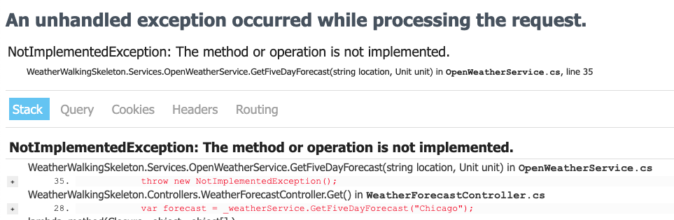 Unhandled Exception Response