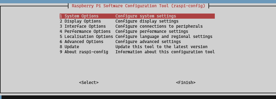 Raspbery Pi Configuration Screen